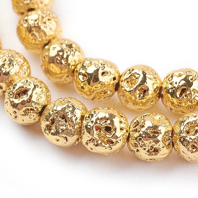 Electroplated Natural Lava Rock Bead Strands G-E429-01-4mm-G-1
