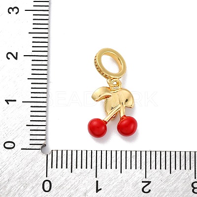 Brass Enamel Red Cherry European Dangle Charms KK-F894-06G-1