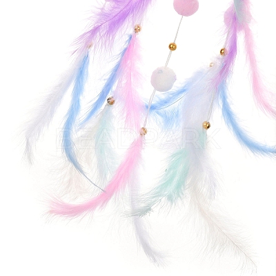 Woven Net/Web with Feather Hanging Suncatchers HJEW-F024-03A-1