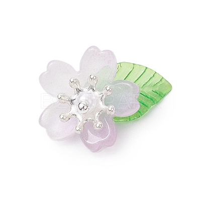 Flower Glass with Leaf Acrylic Charms HJEW-JM02572-01-1