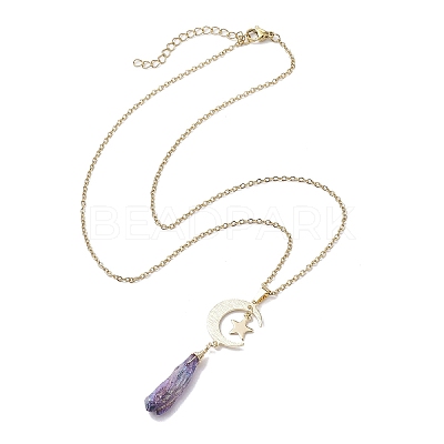 Electroplated Natural Quartz Crystal with Moon and Star Pendant Necklaces NJEW-JN04686-1