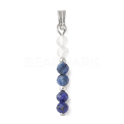 Faceted Round Natural Quartz Crystal & Lapis Lazuli & Kyanite Beaded Pendants PALLOY-JF03529-02-1