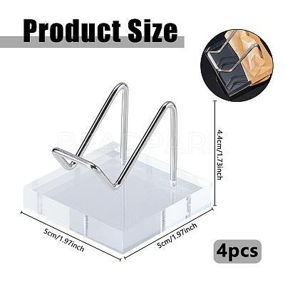 4Pcs Stainless Steel Display Holder with Square Clear Acrylic Bases AJEW-DC0003-34-1