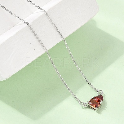 Brass Pave Cubic Zirconia Rectangle and Heart Pendant Cable Chain Necklaces KK-CBAB173-04P-06-1