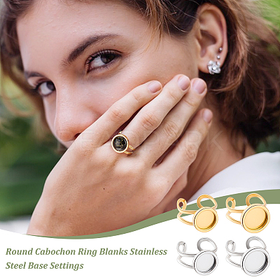 8Pcs 4 Style 201 Stainless Steel Open Cuff Ring Findings STAS-GA0001-54-1