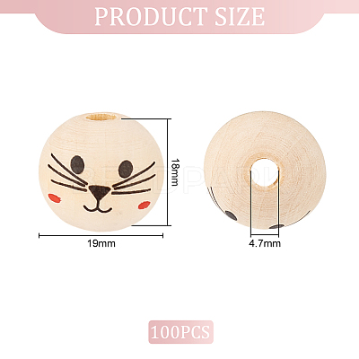 Printed Wood European Beads WOOD-WH0034-18-1