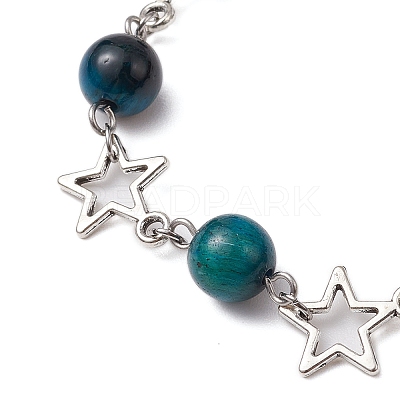 3Pcs Dyed Tiger Eye and Alloy Star Charms Link Bracelets for Women BJEW-TA00559-1