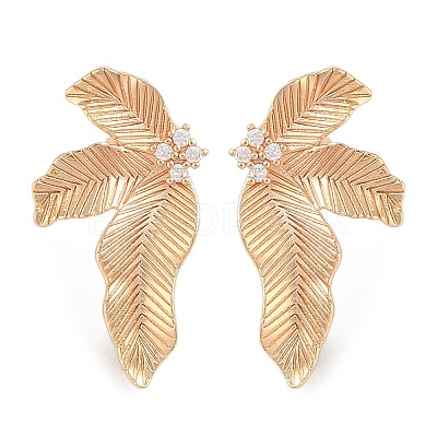 Brass Pave Clear Cubic Zirconia Stud Earring Findings KK-N256-27G-1