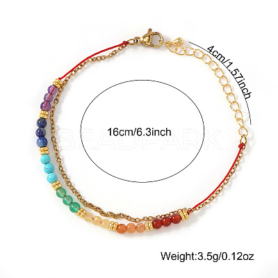 7 Chakras Synthetic Turquoise & Natural Lapis Lazuli & Carnelian Round Beads Double Layers Bracelets CC9331-1-1