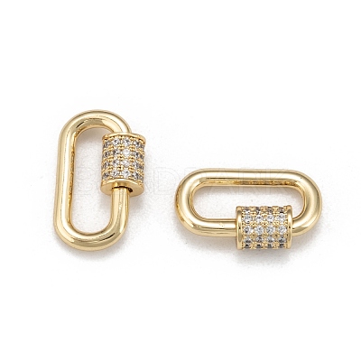 Brass Micro Pave Cubic Zirconia Screw Carabiner Lock Charms ZIRC-G160-22G-1