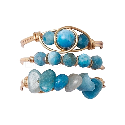 3Pcs Natural Apatite Bead Finger Ring RJEW-JR00855-01-1
