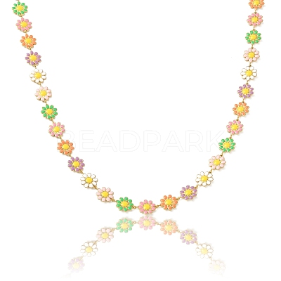304 Stainless Steel Daisy Flower Link Chains with Enamel AJEW-CJ0001-22C-1