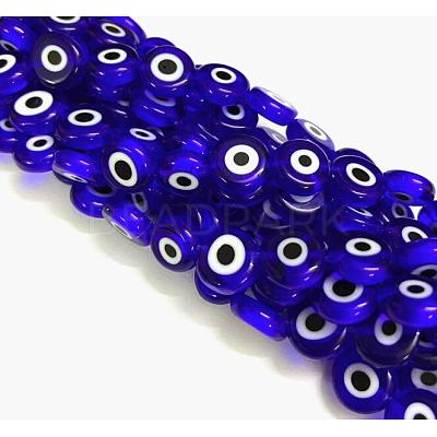 Handmade Evil Eye Lampwork Flat Round Bead Strands LAMP-L058-12mm-04-1
