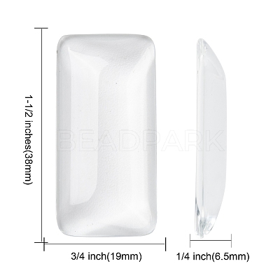 Transparent Rectangle Glass Cabochons GGLA-R025-38x19-1