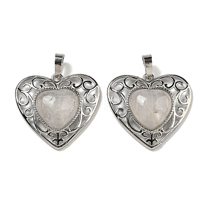 Natural Quartz Crystal Rock Crystal Peach Love Heart Pendants G-G158-01K-1