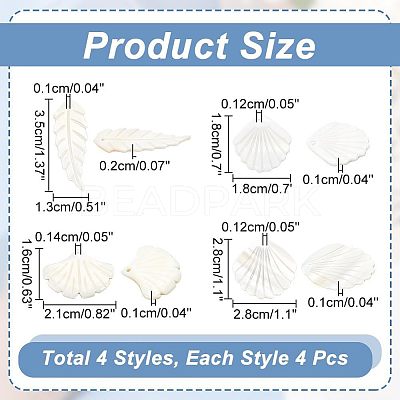 16Pcs 4 Styles Natural Shell Pendants SHEL-AR0001-14-1