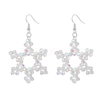 Snowflake Glass Dangle Earrings EJEW-TA00474-1