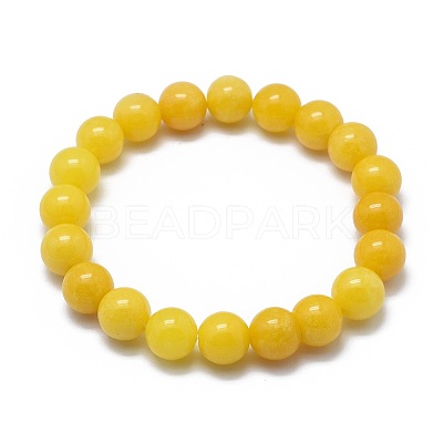 Natural Yellow Jade Bead Stretch Bracelets BJEW-K212-A-038-1