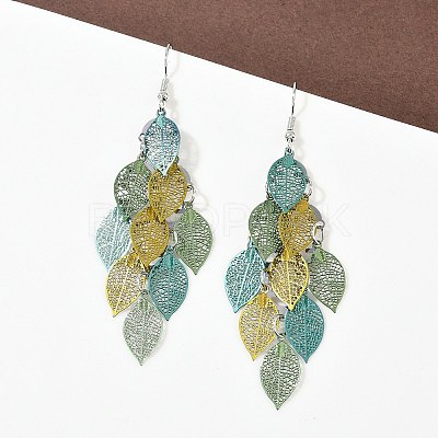 430 Stainless Steel Leaf Dangle Earrings EJEW-A137-06P-02-1