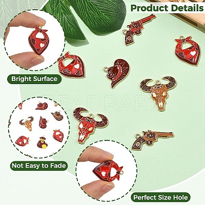16Pcs 8 Styles West Cowboy Alloy Enamel Pendants ENAM-YW0009-30-1