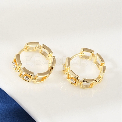 Brass Clear Cubic Zirconia Hoop Earrings EJEW-Q016-02G-1