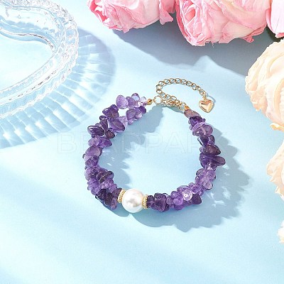 Natural Amethyst Chip Beaded Bracelets for Women BJEW-JB12306-01-1