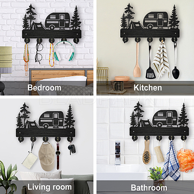 Wood & Iron Wall Mounted Hangers HJEW-WH0055-006-1