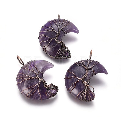 Natural Amethyst Tree of Life Wire Wrapped Pendants G-L520-E02-R-NF-1