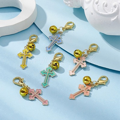 Cross Alloy Enamel Pendants Decorations HJEW-JM01075-1