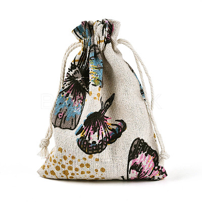 Butterfly Printed Polycotton(Polyester Cotton) Packing Pouches Drawstring Bags ABAG-T004-10x14-39-1
