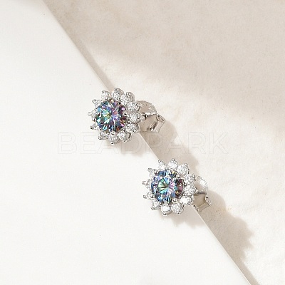 925 Sterling Silver Micro Pave Clear Cubic Zirconia Stud Earrings EJEW-U042-03P-1