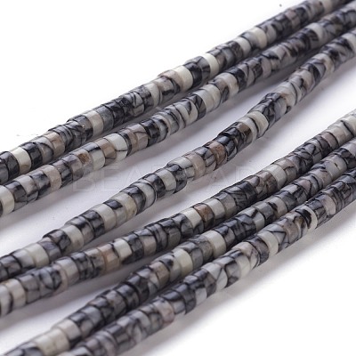 Natural Black Silk Stone/Netstone Beads Strands G-H230-32-1