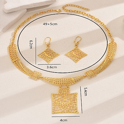 Vintage Alloy Hollow Square Pendant Necklace & Earrings Sets for Women OH7924-1