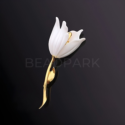 White Champaca Alloy Resin Brooch for Backpack Clothes PW-WGA49BC-01-1