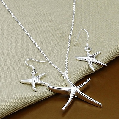 Starfish Alloy Dangle Earrings & Pendant Necklaces Sets FS-WGE4644-01-1