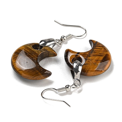 Rack Plating Moon Brass Dangle Earrings for Women EJEW-B064-02P-07-1