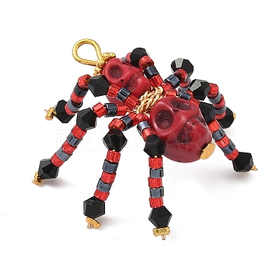 Halloween Theme Dyed Synthetic Turquoise & Glass Seed Beads Pendants PALLOY-MZ00774-1