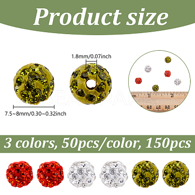 150Pcs 3 Colors Rhinestone Pave Disco Ball Beads RB-UN0001-17B-1