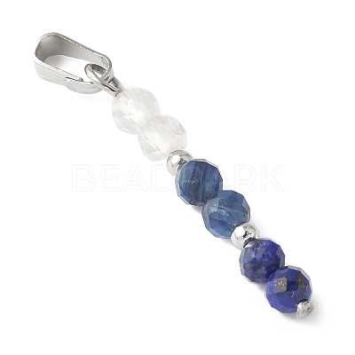 Faceted Round Natural Quartz Crystal & Lapis Lazuli & Kyanite Beaded Pendants PALLOY-JF03529-02-1