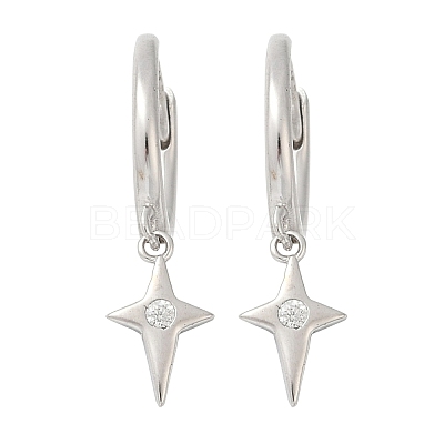 Star 925 Sterling Silver Micro Pave Clear Cubic Zirconia Hoop Earrings for Women EJEW-G427-03P-1