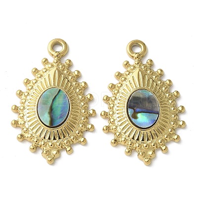 Teardrop 304 Stainless Steel Natural Paua Shell/White Shell Pendants Ion Plating(IP) STAS-U037-09G-02-1