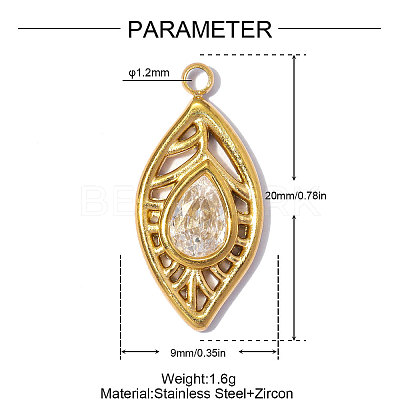 304 Stainless Steel Pave Clear Cubic Zirconia Pendants CU-OY001-36G-1