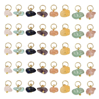40Pcs 8 Styles Natural Rose Quartz & Amethyst & Lapis Lazuli & Amazonite & Red Agate & Green Aventurine & Sunstone & Topaz Jade Chip Charms PALLOY-JF04211-02-1