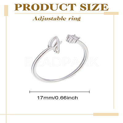 1Pc Letter Brass Rhinestone Open Cuff Rings for Women AJEW-LP0004-47I-S-1