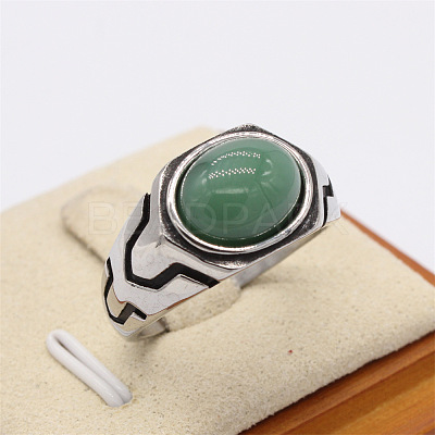 316L Surgical Stainless Steel and Natural Green Aventurine Finger Rings for Men FS-WG3E90C-45-1