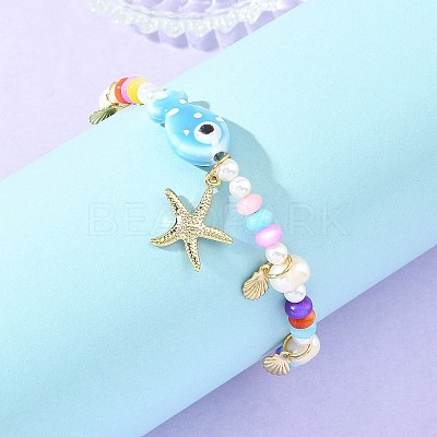 Ocean 304 Stainless Steel Starfish Shell Shape Charm Bracelets BJEW-JB14275-1