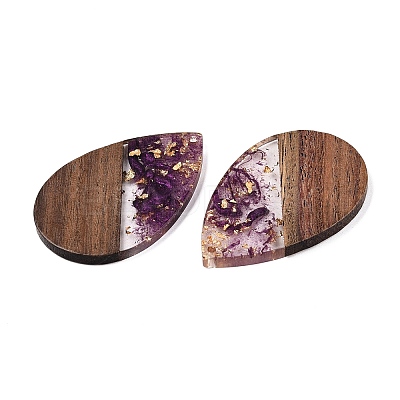 Transparent Resin & Walnut Wood Big Pendants RESI-T058-05E-1