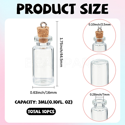 10Pcs Column Empty Glass Wishing Bottle Pendants AJEW-SC0001-91-1