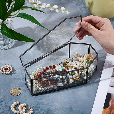 Coffin Brass Glass Decoration Box AJEW-WH0816-068-1