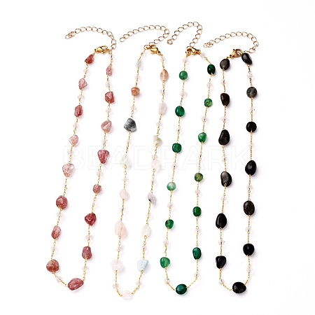 Nuggets Natural Gemstone Beaded Necklaces NJEW-JN03188-1